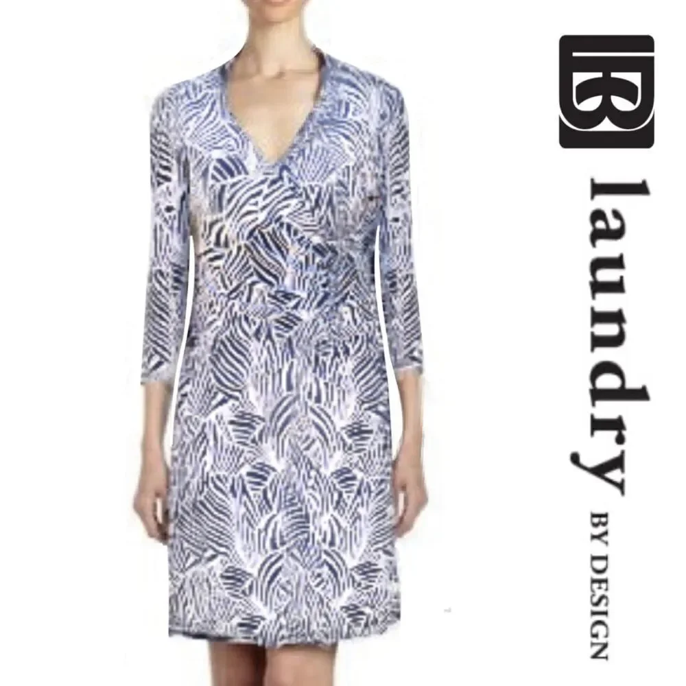 Laundry By Design Navy Zebra Faux-Wrap Dress